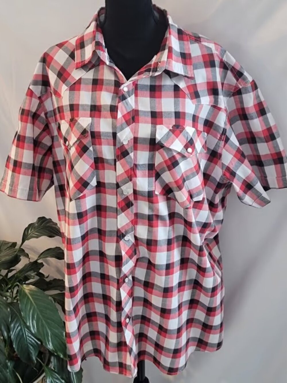Casual Country Outfitters Mens  Red Black Plaid Western Pearl Snap Shirt